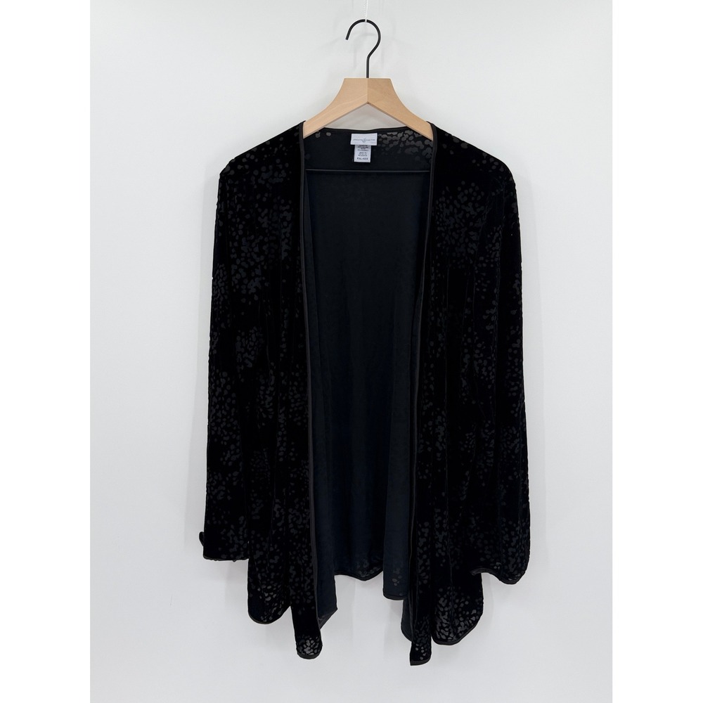 Whimsigoth Black Cardigan XXL Burnout Velvet Leopard Print Glam Open Front